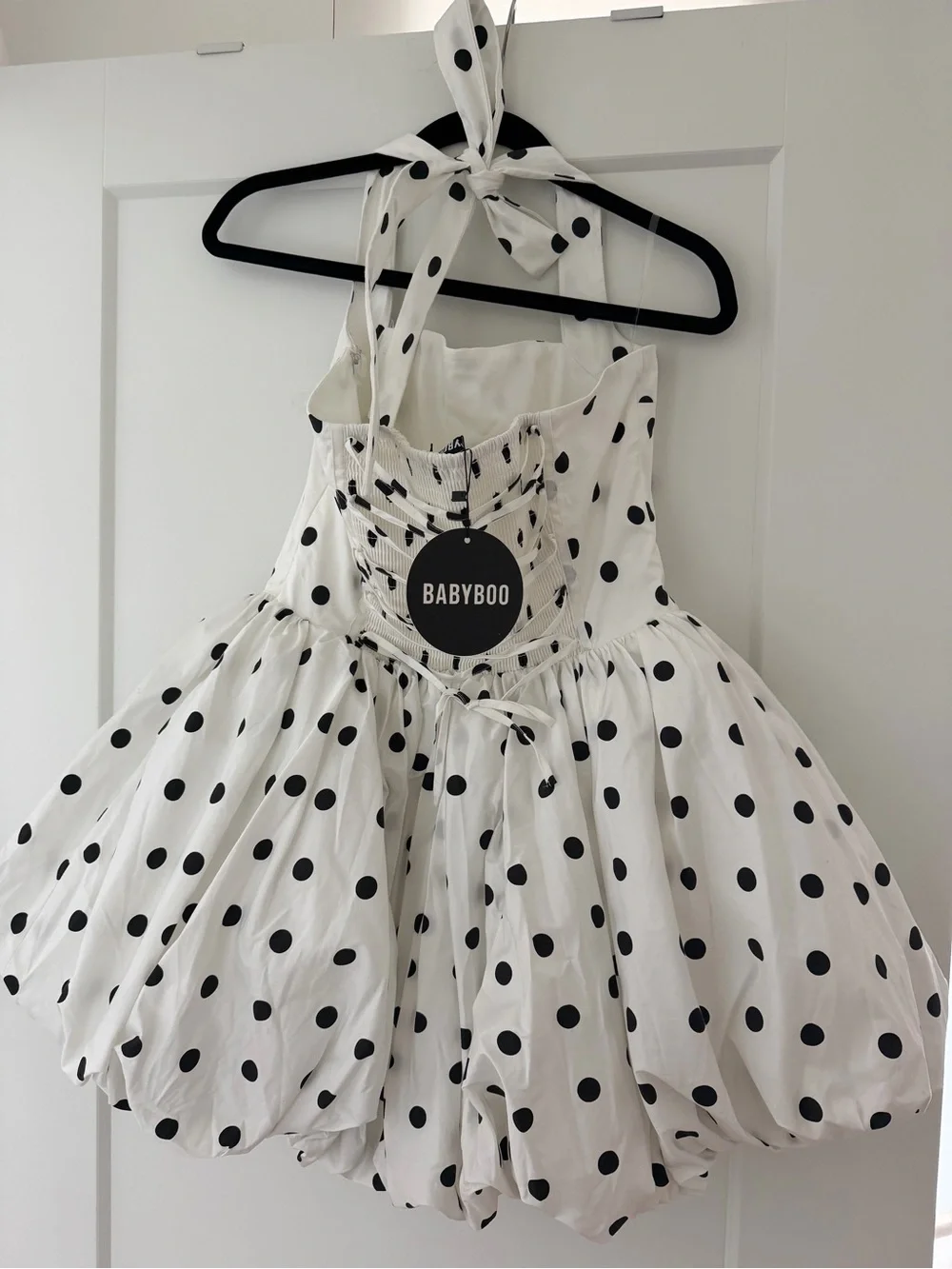 White Polka Dot Halter Mini Dress - Picture 3 of 4